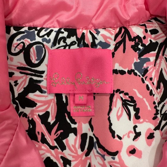 Lilly Pulitzer Elyn Pink Puffer Vest with 60th Anniversary Panda Print Size: M - Picture 4 of 9
